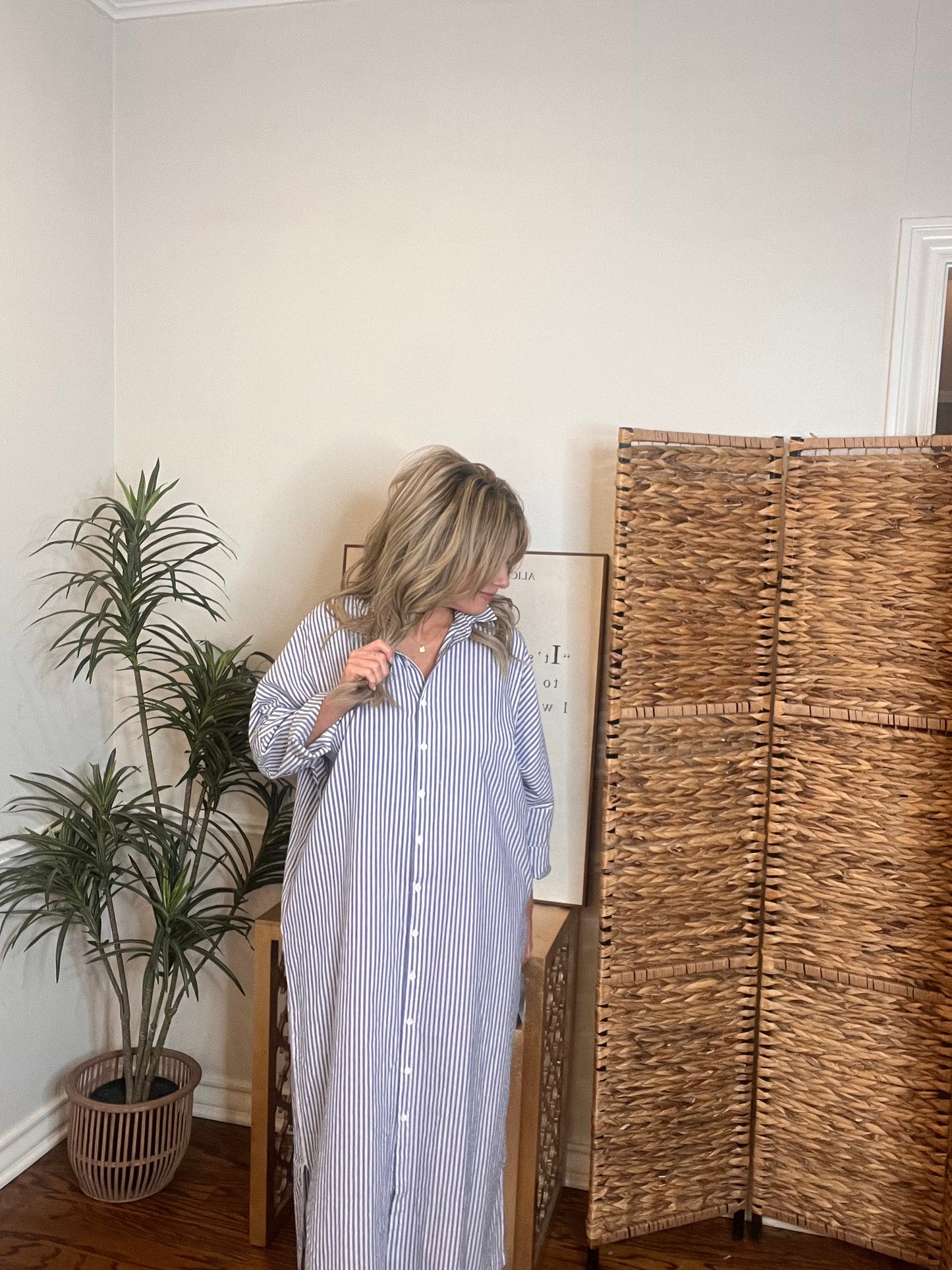 Audrey Stripe Maxi Shirt Dress