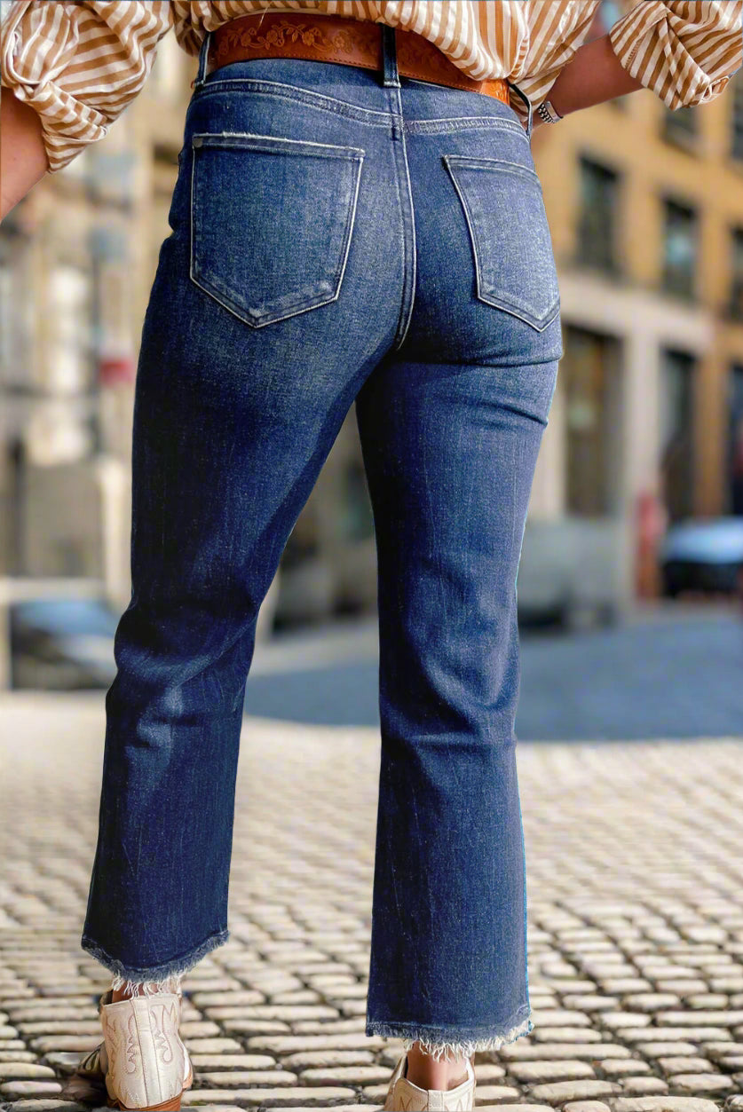 Jasmine Mineral Wash Raw Hem High Waist Flared Jeans