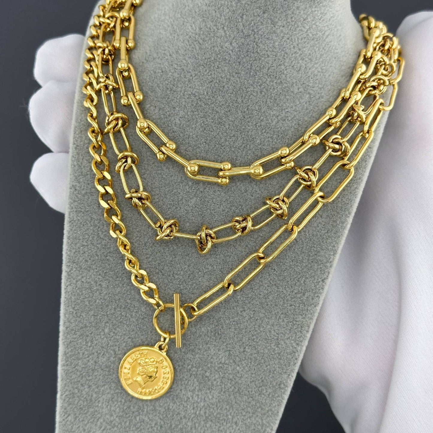 Water Resistant 18K gold plated Stainless steel Trendy Chain Necklace in Gold