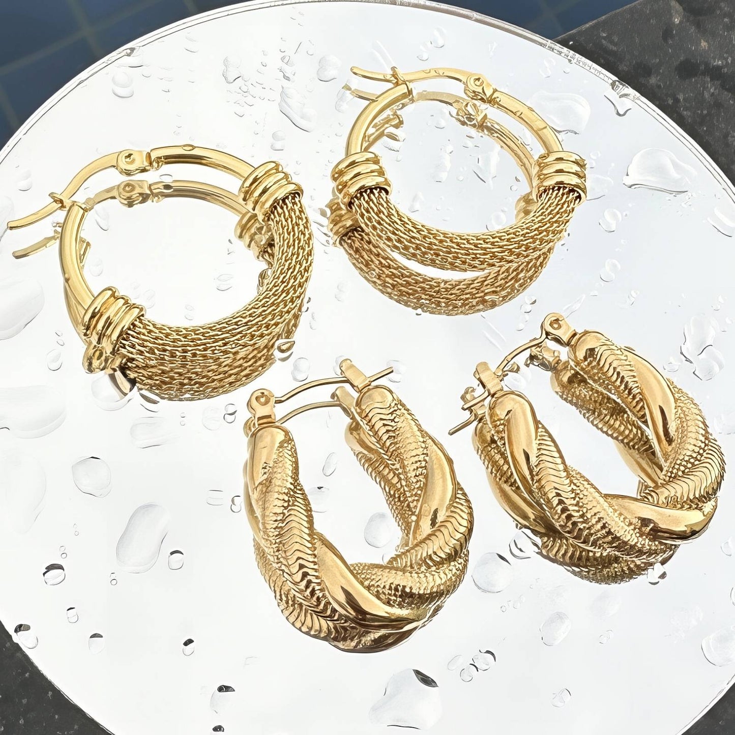 Water Resistant 18K gold plated Stainless steel Hoop Earrings in Gold