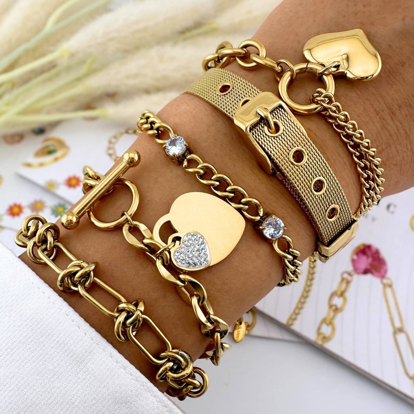Water Resistant Bold Heart Bracelet in Gold