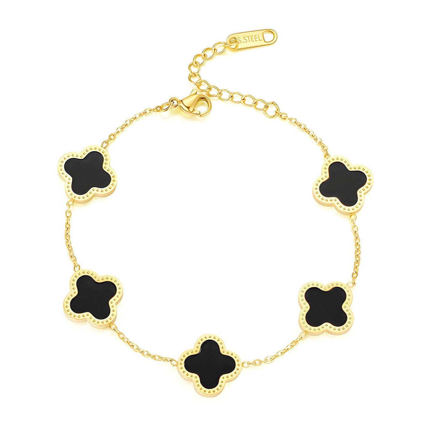 Water Resistant 18K gold plated Stainless steel Enchanted Clover bracelet in Gold
