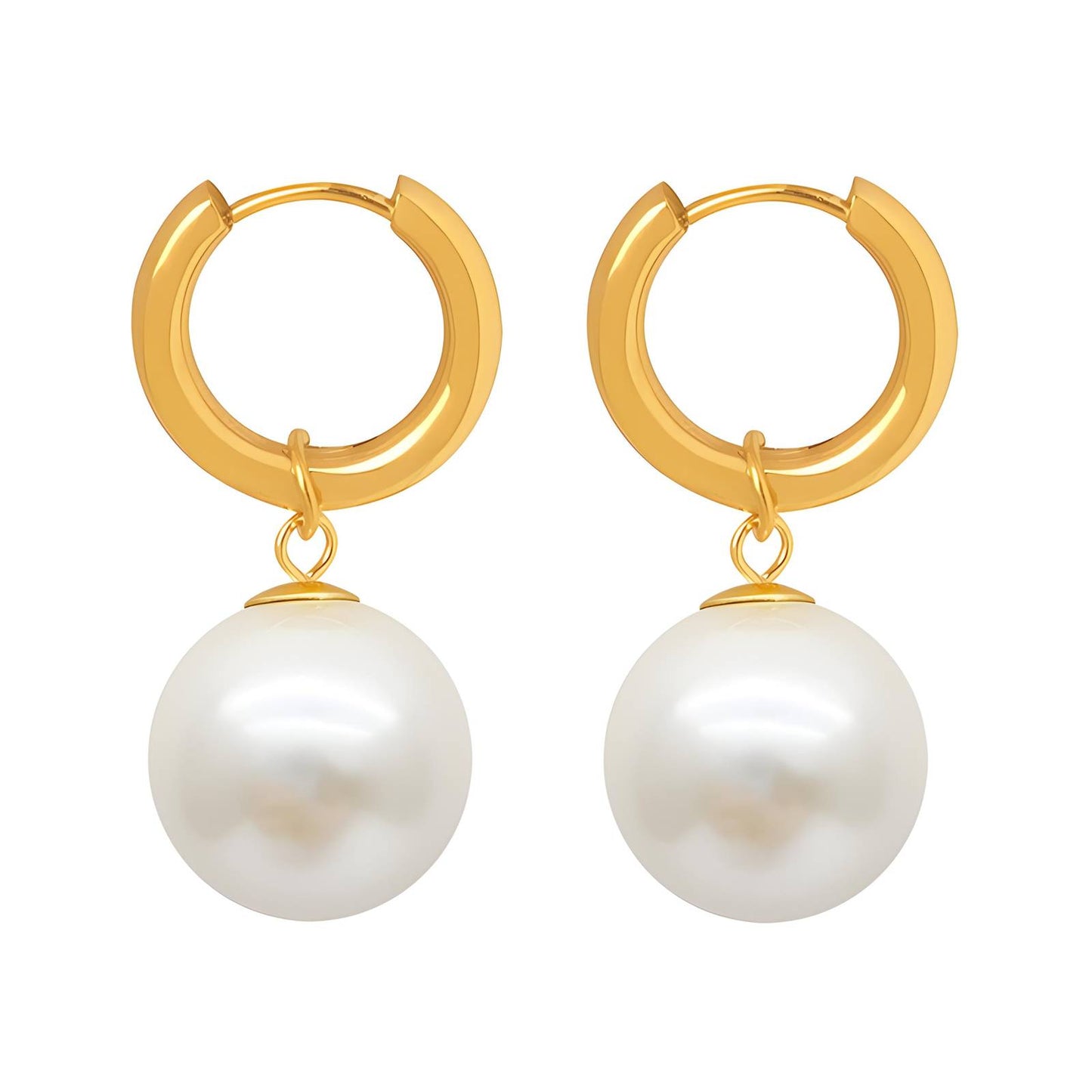 Water Resistant 18K gold plated Stainless steel Pearl Drop Earrings