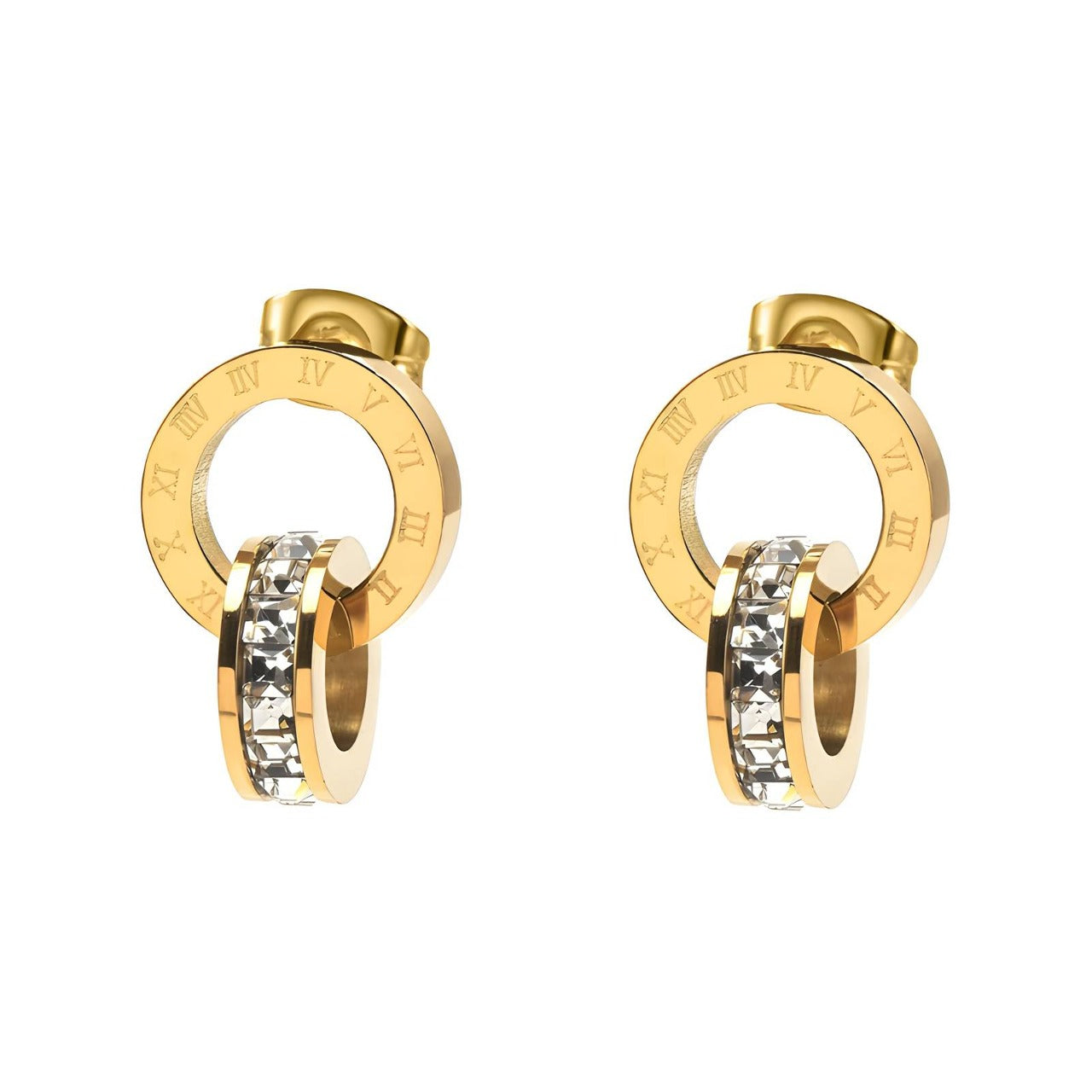 Water Resistant 18K gold plated Stainless steel gold double ring Earrings in Gold