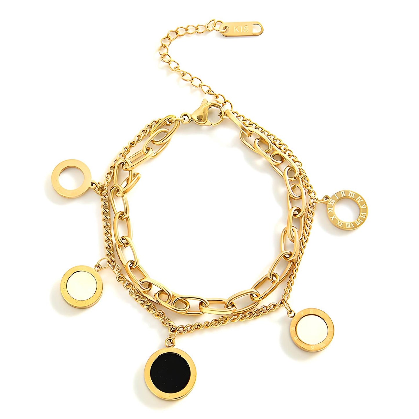 Water Resistant 18K gold plated Stainless steel Charlie Charm Bracelet in Gold