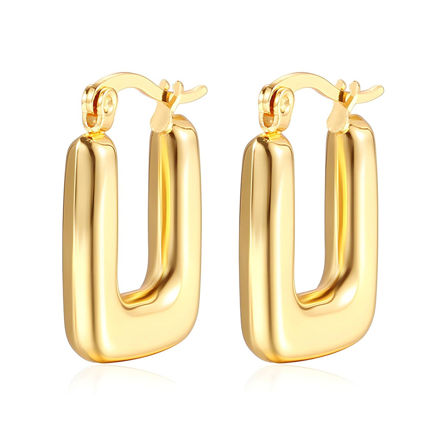 Water Resistant 18K gold plated Stainless steel square Hoop Earrings