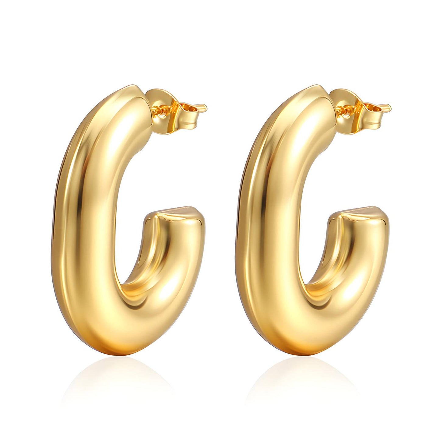 Water Resistant 18K gold plated Stainless steel hoop Earrings in Gold