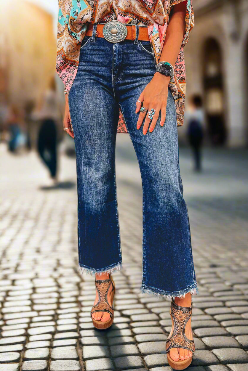 Jasmine Mineral Wash Raw Hem High Waist Flared Jeans