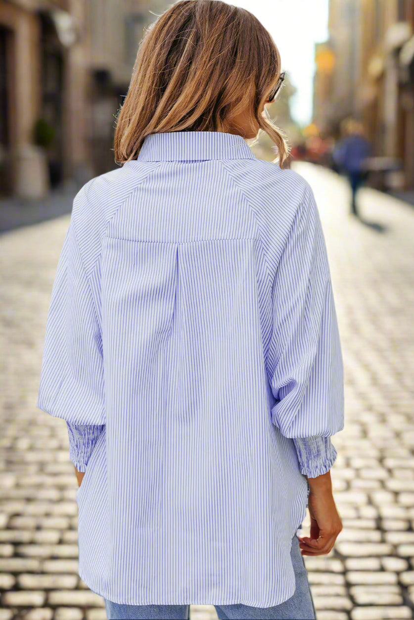 Abbie Pinstripe Blouse in Blue