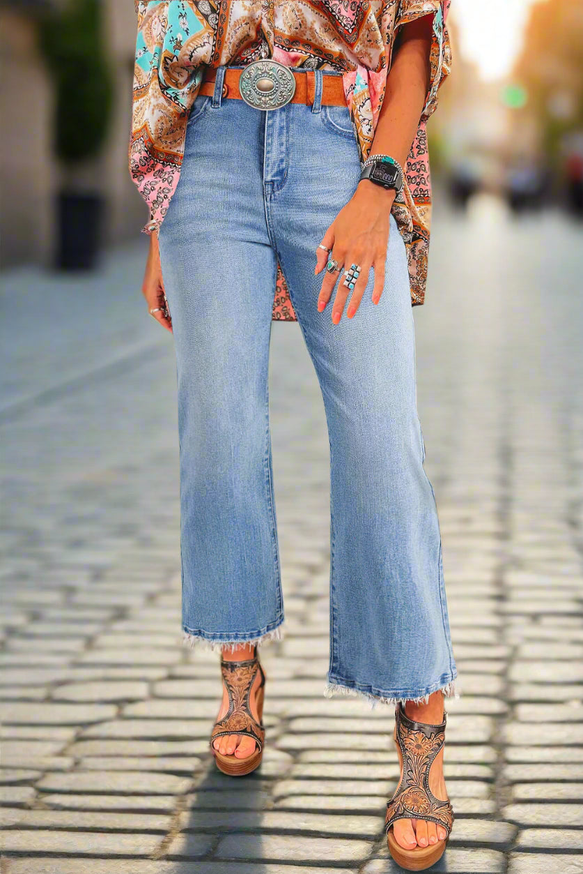 Jasmine Mineral Wash Raw Hem High Waist Flared Jeans
