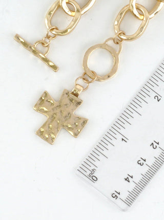 Ava Hammered Cross Charm Bracelet in Gold/Silver