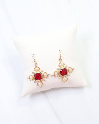 Conifer Crystal and Pearl Earring Red