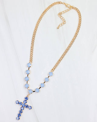 Richland Rhinestone Cross Necklace Sapphire