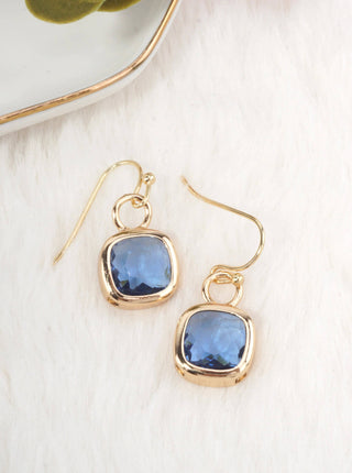 Square Crystal Dangle Earrings: GOLD-BLUE