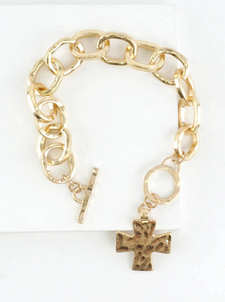 Ava Hammered Cross Charm Bracelet in Gold/Silver