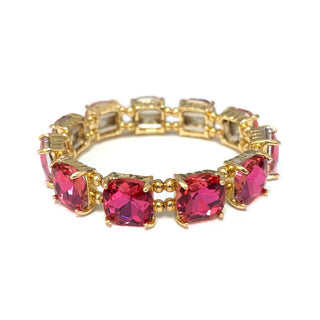 Hot Pink Crystal Square and Gold Stretch Bracelet