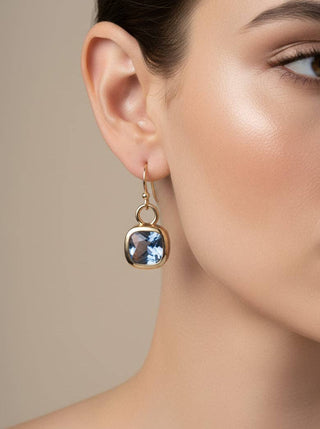 Square Crystal Dangle Earrings: GOLD-BLUE