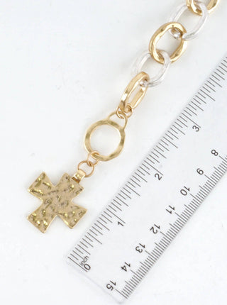 Ava Hammered Cross Charm Bracelet in Gold/Silver