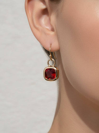Square Crystal Dangle Earrings: Red Gold