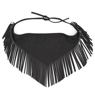 Laset Cut Suede Fringe Scarf in Black