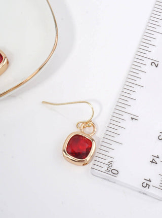 Square Crystal Dangle Earrings: Red Gold