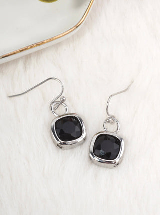 Square Crystal Dangle Earrings: RHODIUM-BLACK