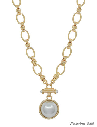 Water Resistant Large Pearl Toggle Chunky 16"-18" Necklace