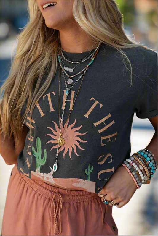 Dark Grey RISE WITH THE SUN Graphic Tee