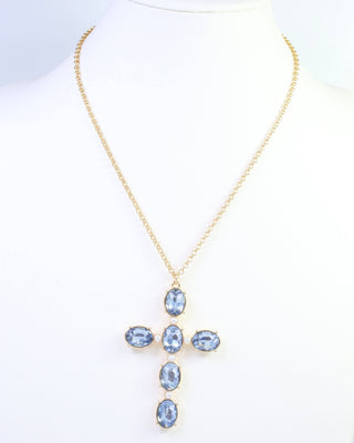 Gregory Glass Stone Cross Necklace Sapphire