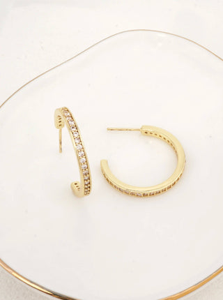 Pave Hoop Earrings in Gold