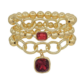 Meet You there Red Crystal Stone Stretch Bracelet