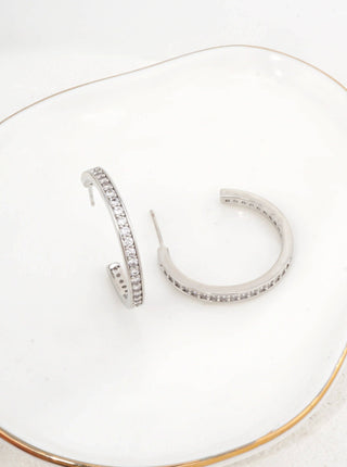 Pave Hoop Earrings in Silver