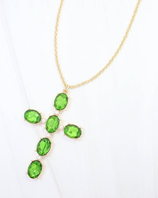 Gregory Glass Stone Cross Necklace Emerald
