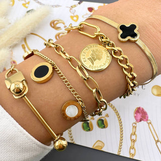 Water Resistant 18K gold plated Stainless steel Charlie Charm Bracelet in Gold