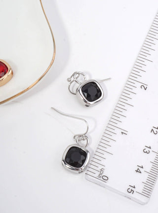 Square Crystal Dangle Earrings: RHODIUM-BLACK
