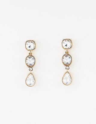 Triple Drop Crystal and Gold Geometric 2" Earring