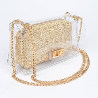Charlie Transparent Crossbody with Raffia Pouch