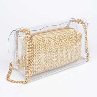 Charlie Transparent Crossbody with Raffia Pouch