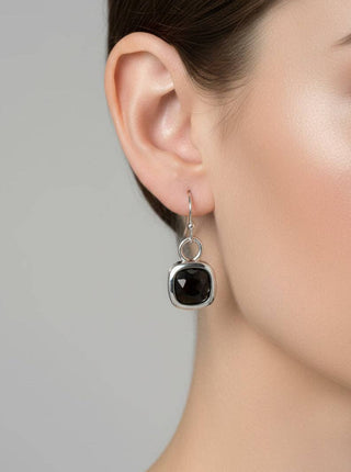 Square Crystal Dangle Earrings: RHODIUM-BLACK
