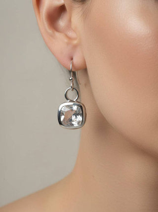 Square Crystal Dangle Earrings: Rhodium clear