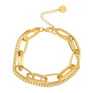 Water Resistant 18K gold plated Stainless steel bracelet Double Chain Bracelet