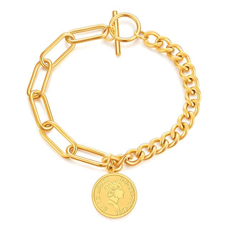 Water Resistant 18K gold plated Stainless steel bracelet Coin Bracelet in Gold