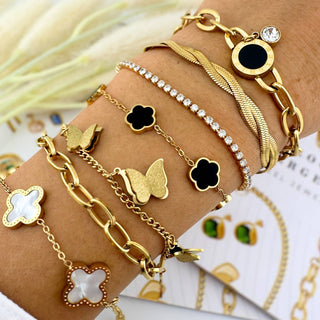 Water Resistant 18K gold plated Stainless steel bracelet, Mila in Gold & Black