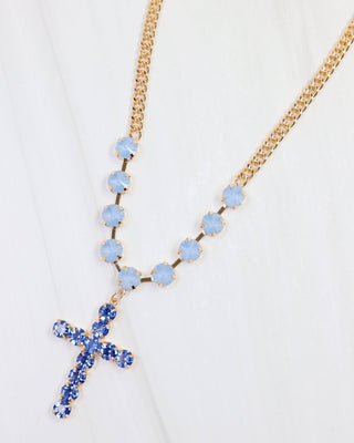 Richland Rhinestone Cross Necklace Sapphire