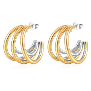 Water Resistant 18K gold plated Stainless steel  mixed metal hoop earrings
