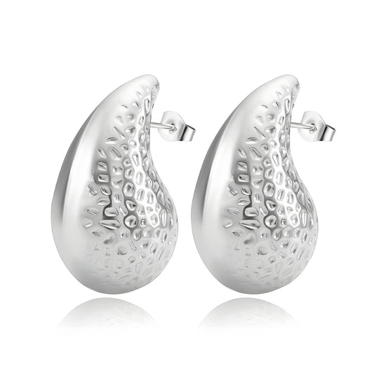 Water Resistant Tear Drop Hammered Stud Stainless steel earrings