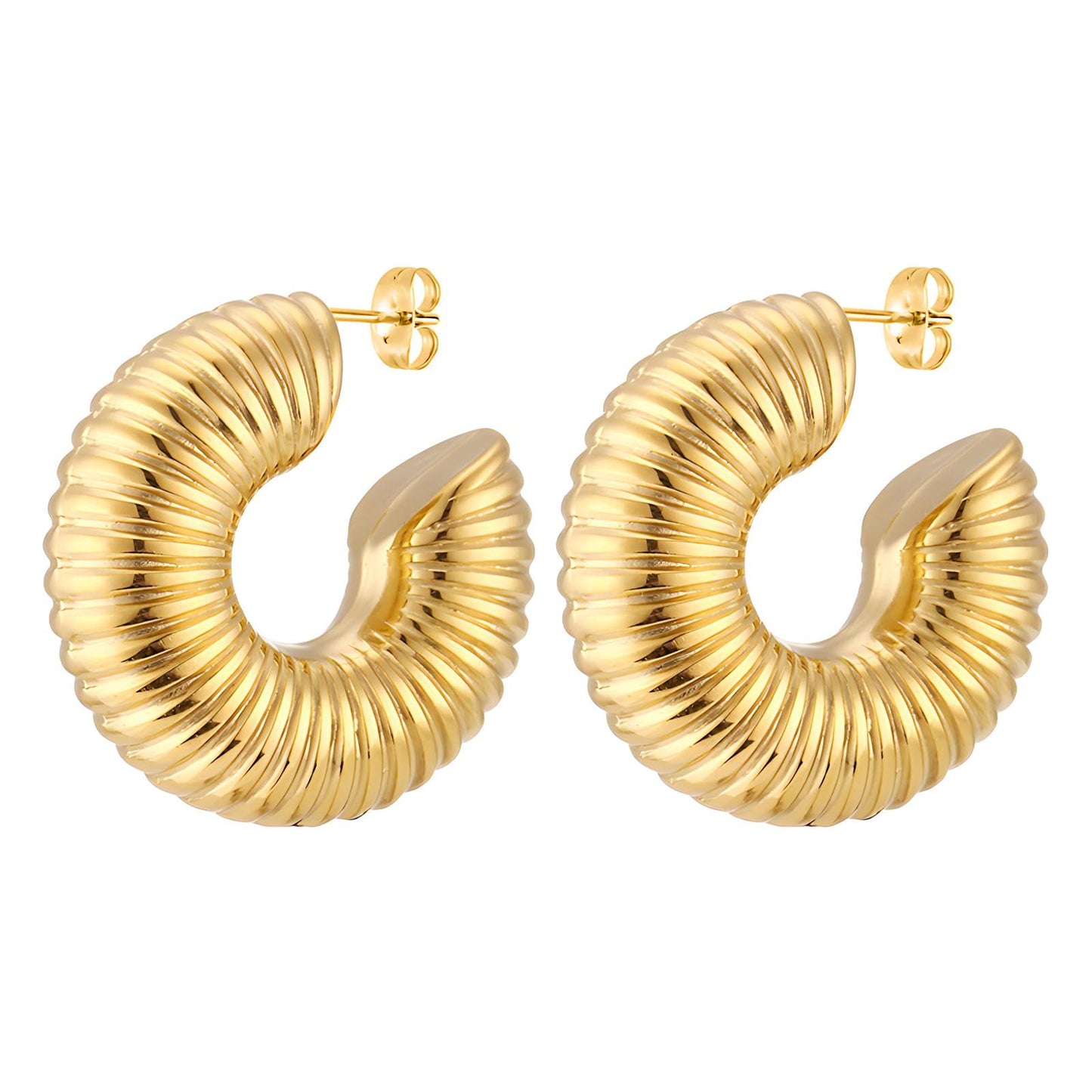 Water Resistant 18K gold plated Stainless steel Snail Hoop Earrings in Gold