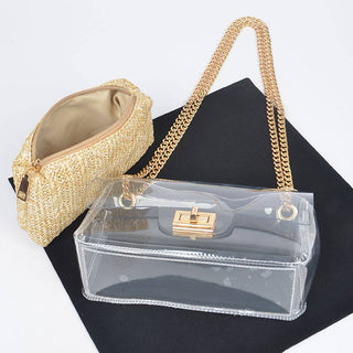 Charlie Transparent Crossbody with Raffia Pouch