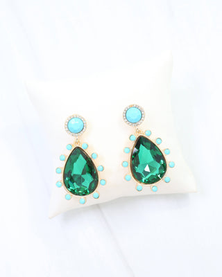 Hanna Turquoise Embellished Drop Earring Green