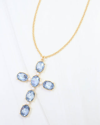 Gregory Glass Stone Cross Necklace Sapphire